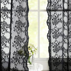 YJ YANJUN Vintage Lace Curtains 45 Inch Length-Victorian Dark Floral Pattern - Image 2