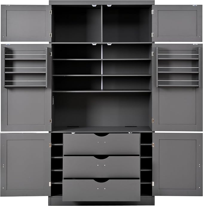 VilroCaz 80.1'' Tall Freestanding Kitchen Pantry Storage Cabinet Cupboard - Image 5