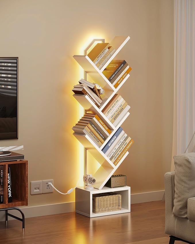 Casaottima Tree Bookshelf with LED Lights, 6-Tier Narrow Bookcase - Image 2