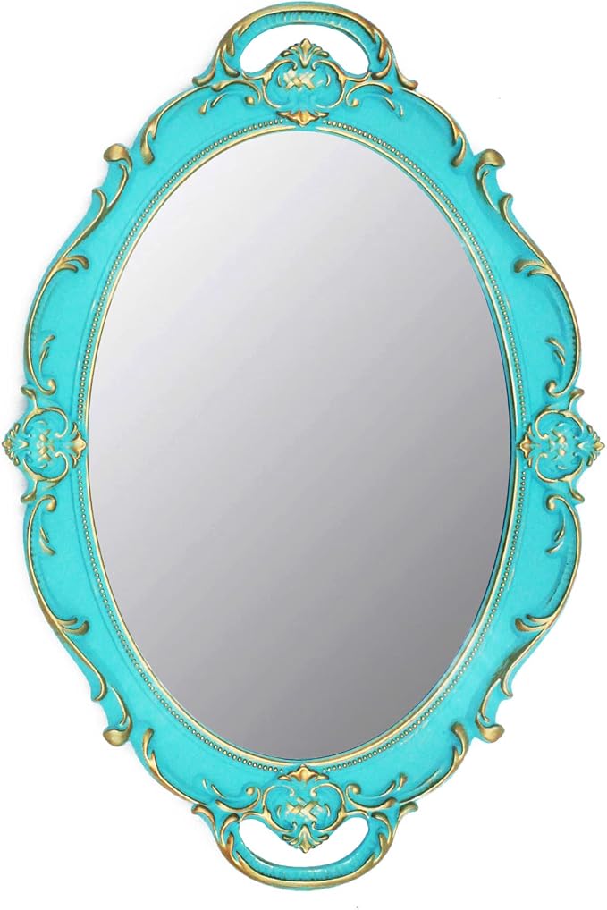 YCHMIR Vintage Small Mirror 14.5 x 10 Inch Oval Blue Wall Mirror by YCHMIR