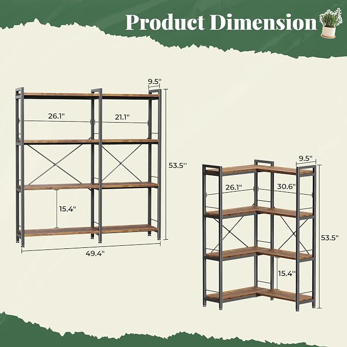 Huuger 4 Tier Bookshelf, L Shaped Corner Bookshelf - Image 2