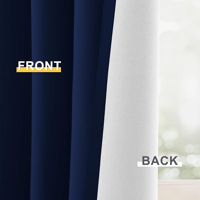 Yakamok Navy Blue 100% Blackout Curtains 63 Inches Long 50" Wide, 2 Panels | - Image 6