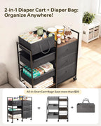 2-in-1 Baby Diaper Caddy Organizer and Storage-3 Tier Rolling Baby Cart - Image 3