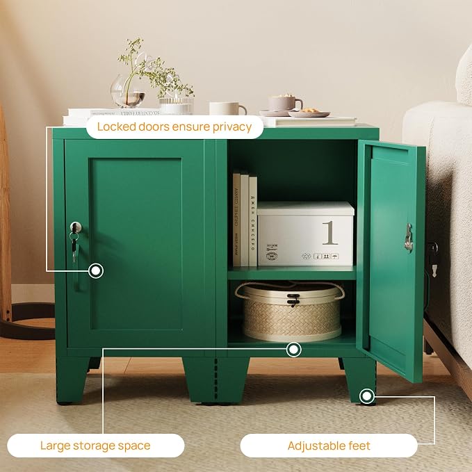 ALBAD Metal Nightstand with Lockable Cabinet, Compact Mini Locker Bedside Table - Image 5