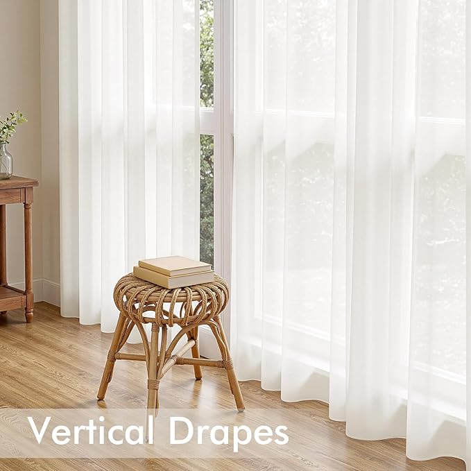 MIULEE Ivory Sheer Curtains 63 Inches Long 4 Panels 54 x 63 Inches | Light - Image 5