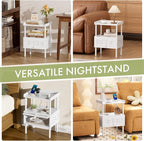 Amazer White Nightstand with Charging Station, Bamboo Night Stand - Image 7