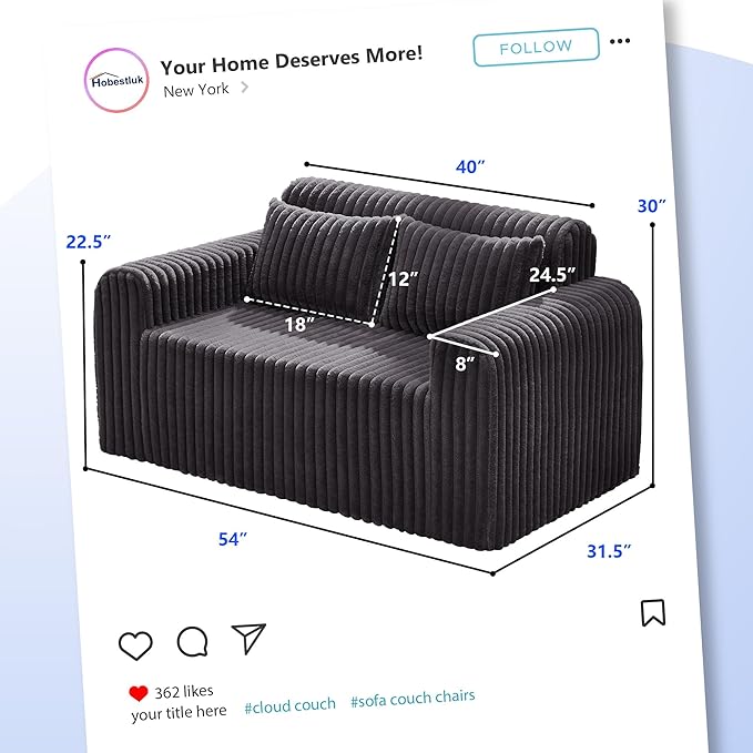 Hobestluk Couch Sofa 2-Seater Foam Sofa Loveseat - Image 2