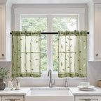 MIULEE Sage Green Sheer Curtains 2 Panels Leaf Patterned, W30 x L24 | by MIULEE