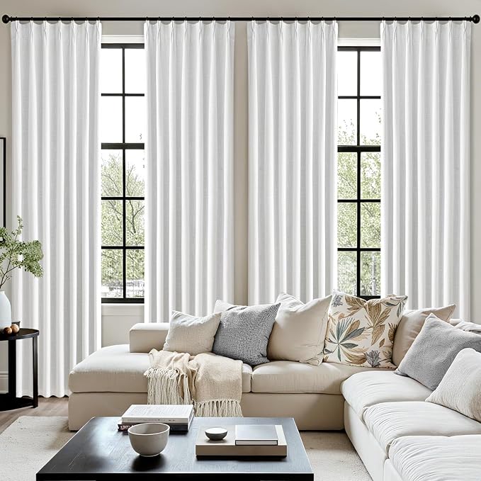 MIULEE White Pinch Pleated 100% Blackout Linen Curtains 40x96 Inches | Room - Image 7