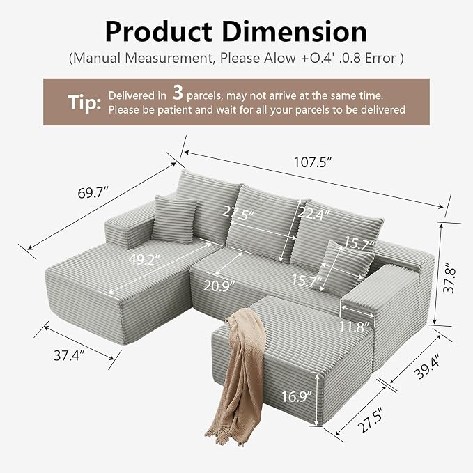 107" Cloud Modular Sectional Couches, Modern Convertible U Shaped Couch - Image 2