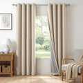 100% Blackout Linen Textured Curtains 90 Inch Long, Natural Flax | 100% by 100BlackoutShield