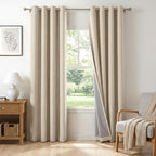 100% Blackout Linen Textured Curtains 90 Inch Long, Natural Flax | 100% by 100BlackoutShield
