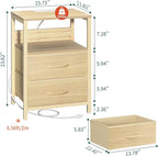 Yoobure Nightstand with Charging Station, Small Night Stand with Fabric Drawers - Image 3
