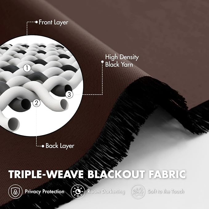 MIULEE Dark Brown Blackout Curtains 4 Panels Set 72 Inch Length Bedroom | - Image 3