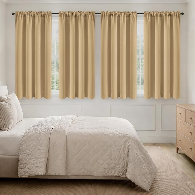 MIULEE 4 Panels Set Dark Beige Blackout Curtains 63 Inch Length Bedroom | by MIULEE