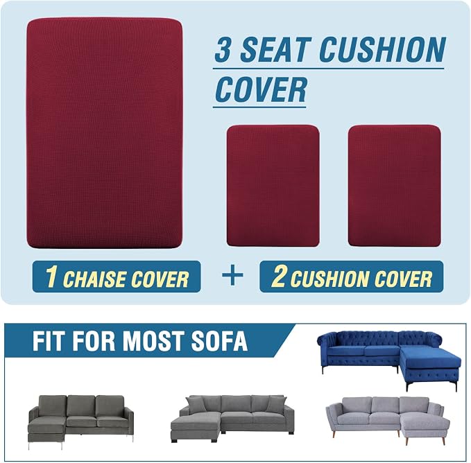 H.VERSAILTEX Sectional Couch Covers 3 Pieces Sofa Seat Cushion Covers L Shape - Image 8
