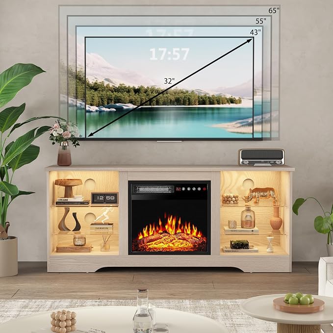 PRETZI Fireplace TV Stand with 18" Fireplace Up to 65" TVs, TV Media Console - Image 7