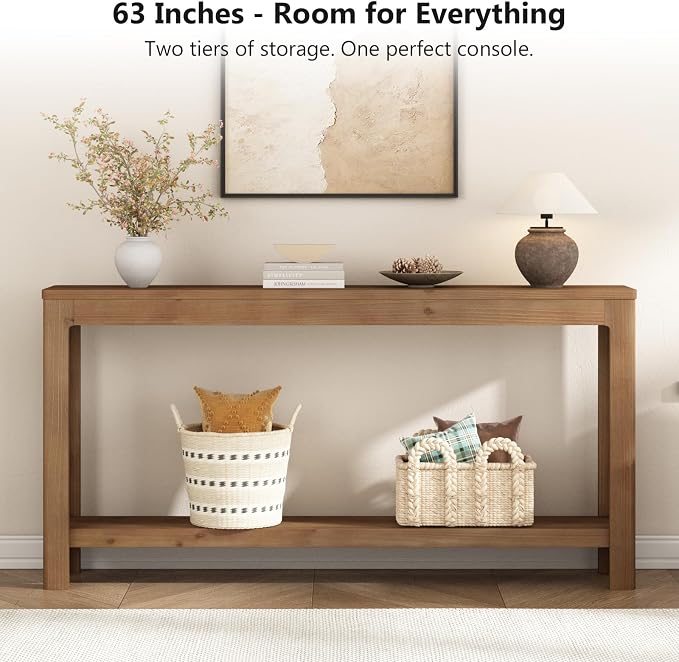 Solid Wood Console Table 63", Farmhouse Sofa Table - Image 8