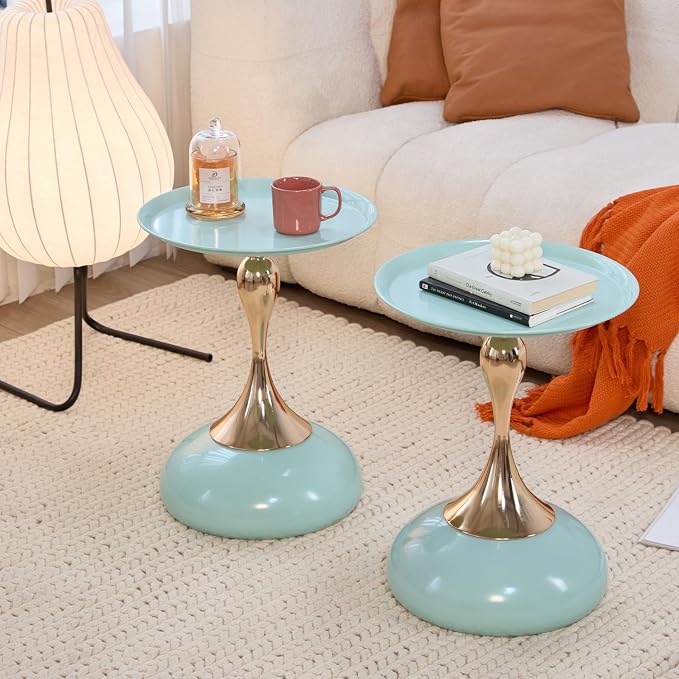 2-Pack Light Green Sleek Hourglass Side Table by Unknown