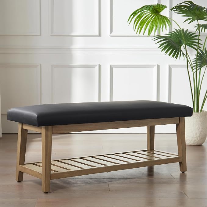 Zihanhome Entryway Bench, PU Leather Upholstered Shoe Benches - Image 4