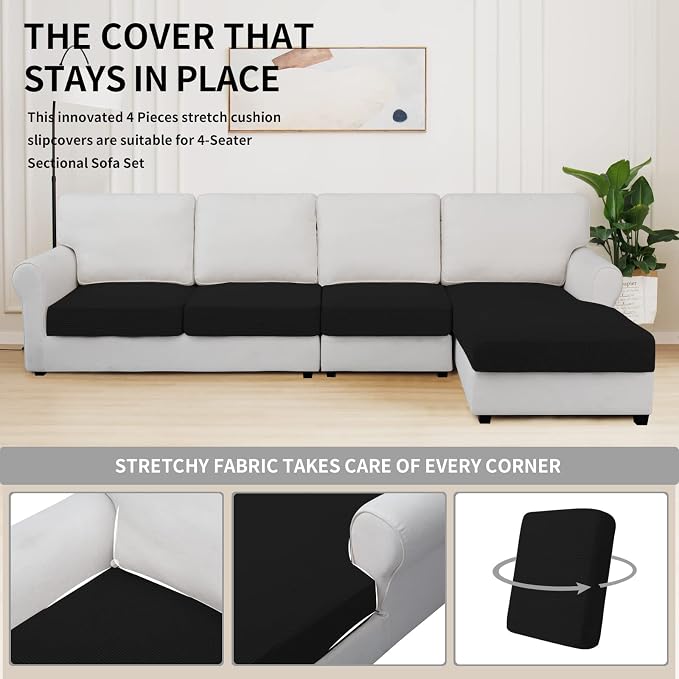 Easy-Going Stretch 4 Pieces Couch Cushion Covers - Image 5