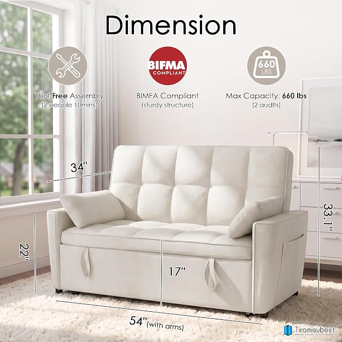 54'' Sleeper Sofa Bed, Convertible Pull Out Couch Futon - Image 2