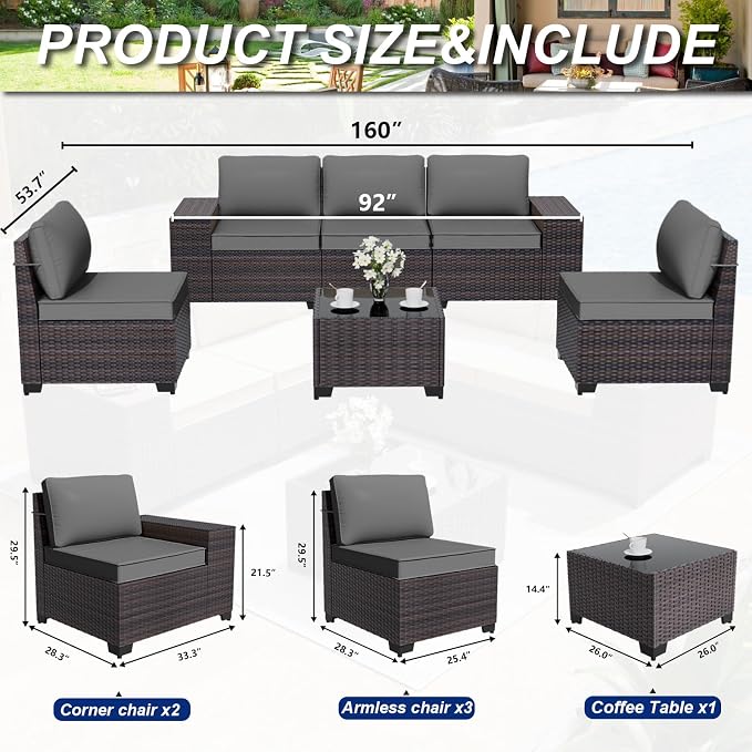 ALAULM 6 Pieces Patio Furniture Set, Oversized Seat/Armrest Sofas and High Back - Image 3