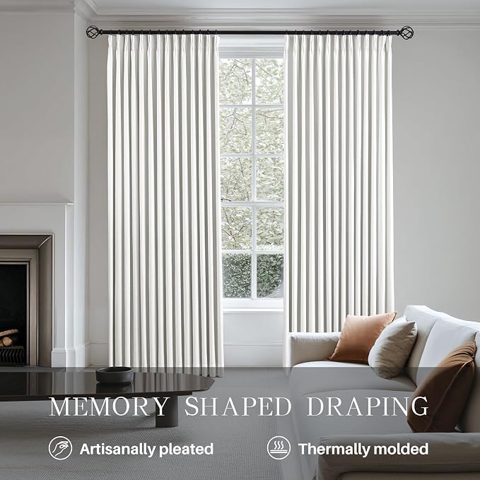 Pinch Pleated Linen Curtains 100% Blackout 63 Inches Long - Image 3