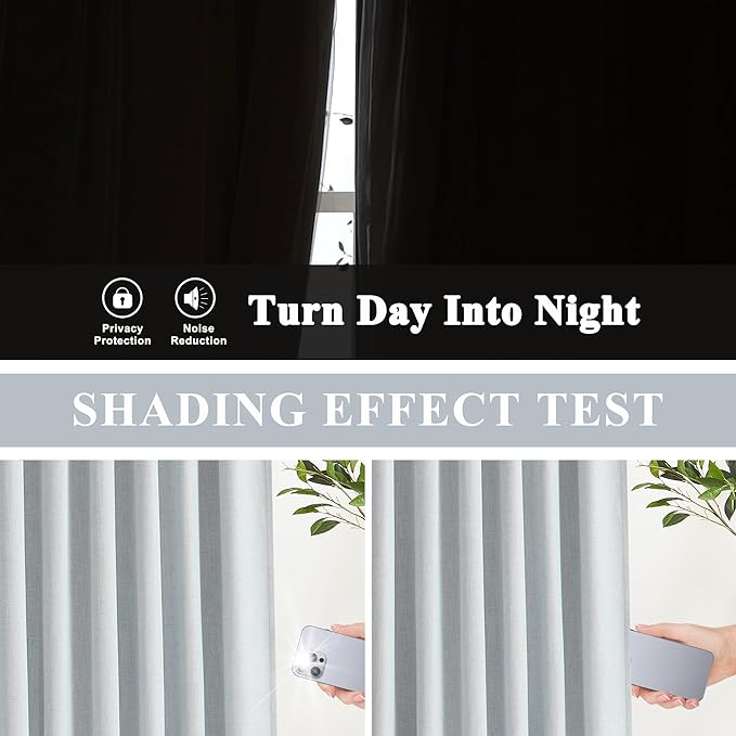 Vision Home Blue Gray Pinch Pleated Full Blackout Curtains Linen Blended Room - Image 3