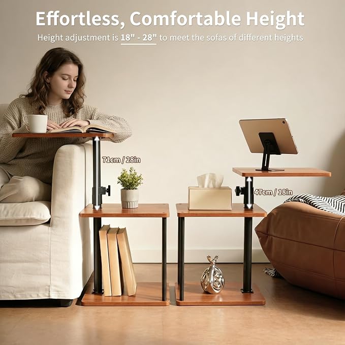 Swivel Side Table for Small Spaces, Adjustable Height End Table for Different - Image 4