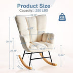 DUMOS Rocking Chair with Wing Backrest, Soft Padded Teddy Upholstered Indoor - Image 2
