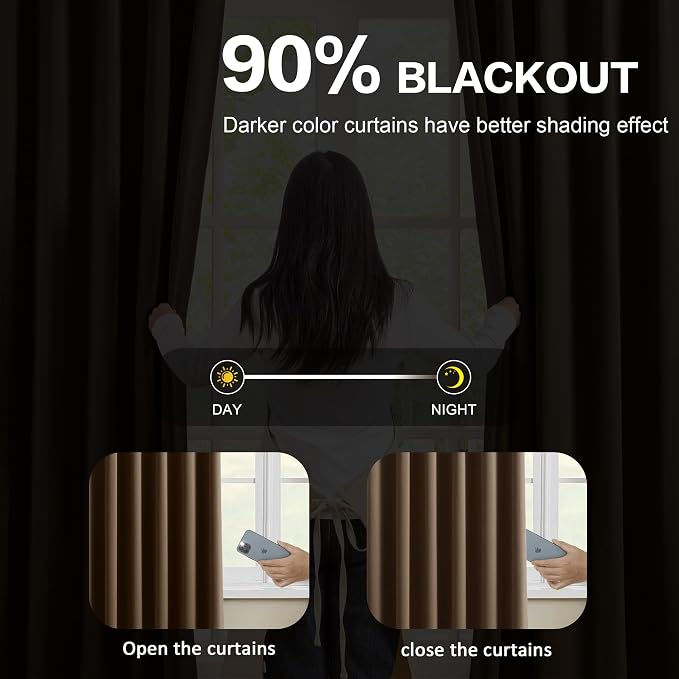 Brown Blackout Pinch Pleated 60 Inch Wide Curtains 60 x 95, Noise Cancelling - Image 3