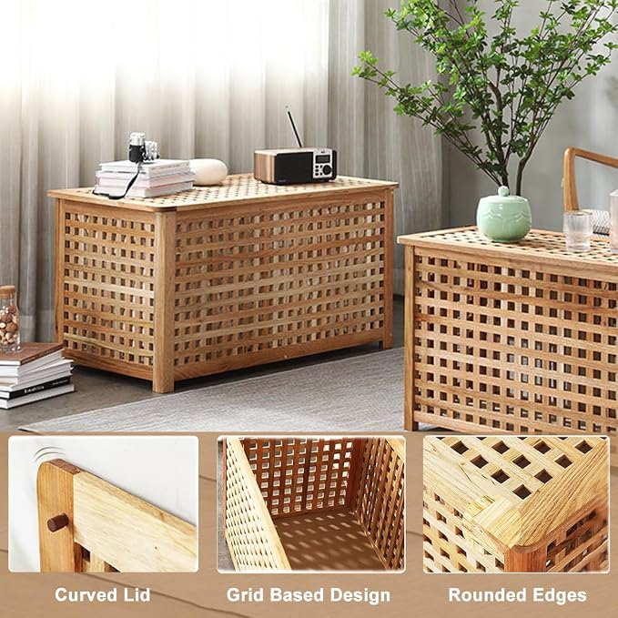 Solid Wood Entryway Bench with Storage, Large storage chest with Removable Bag - Image 7