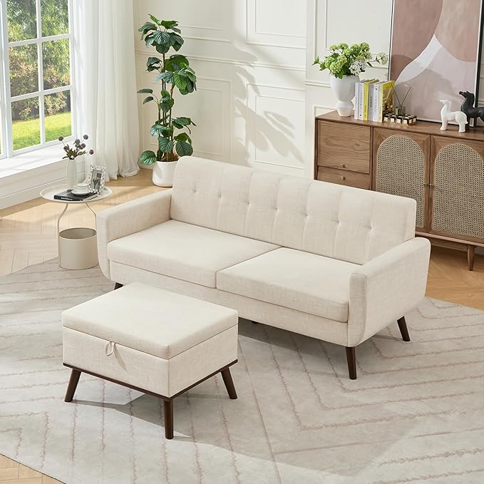 Tbfit Mid Century Modern Sofa, Loveseat Couch, Standard Sofa & Ottoman | linen by TBfit