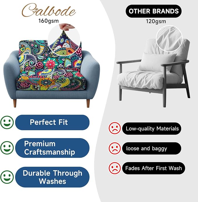 CALBODE 12Pcs Stretch Patio Cushion Cover, Boho Floral Couch & Sofa Slipcovers - Image 4