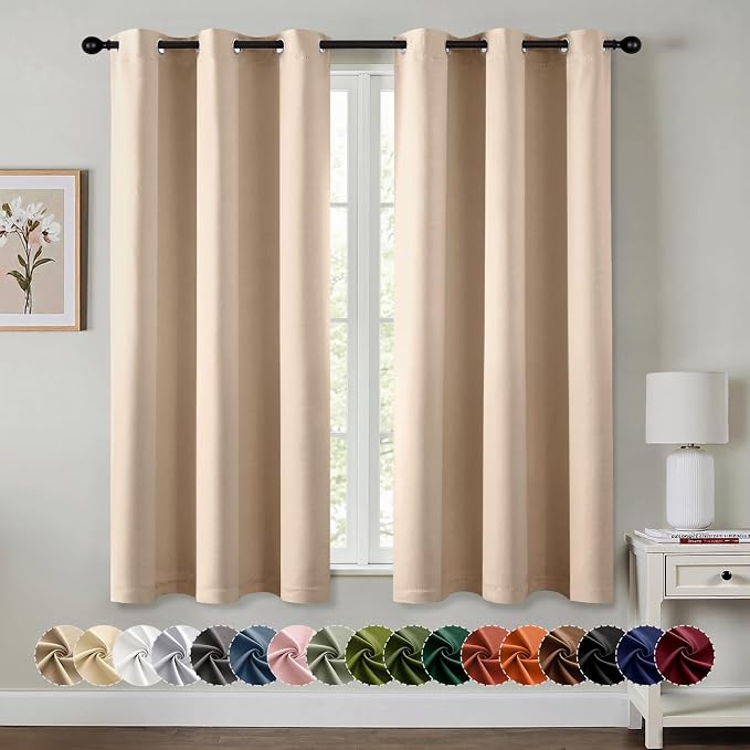 MIULEE Blackout Curtains for Bedroom 2 Panels 40 x 45 Inch Long Beige | Thermal by MIULEE
