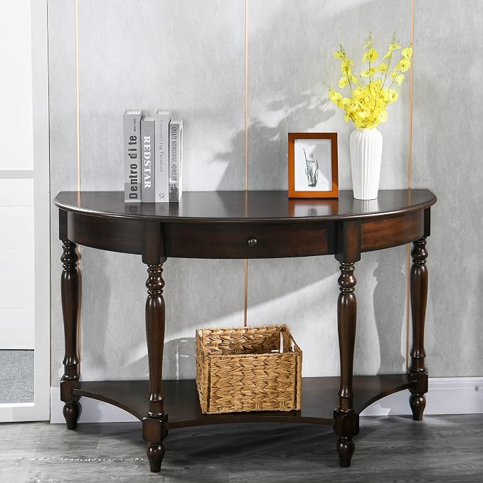 Solid Wood Console Table with Drawer and Storage Shelf, 45.3" Traditional Retro - Image 6