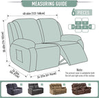 TAOCOCO Recliner Loveseat Slipcover, 6 Pieces Dual Recliner Sofa Covers - Image 5