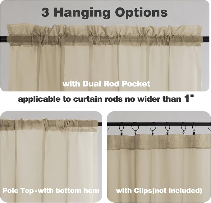 Chyhomenyc Taupe Sheer Curtains 63 Inches Long 2 Panels, Light Filtering Bright - Image 5