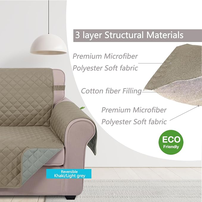 U-NICE HOME Reversible Recliner Chair Covers, Khaki/Light Grey | 23''Armchair - Image 5