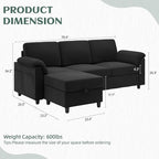 Vongrasig Convertible Sectional Couches, 3 Seat L Shaped Couch Sofa - Image 2