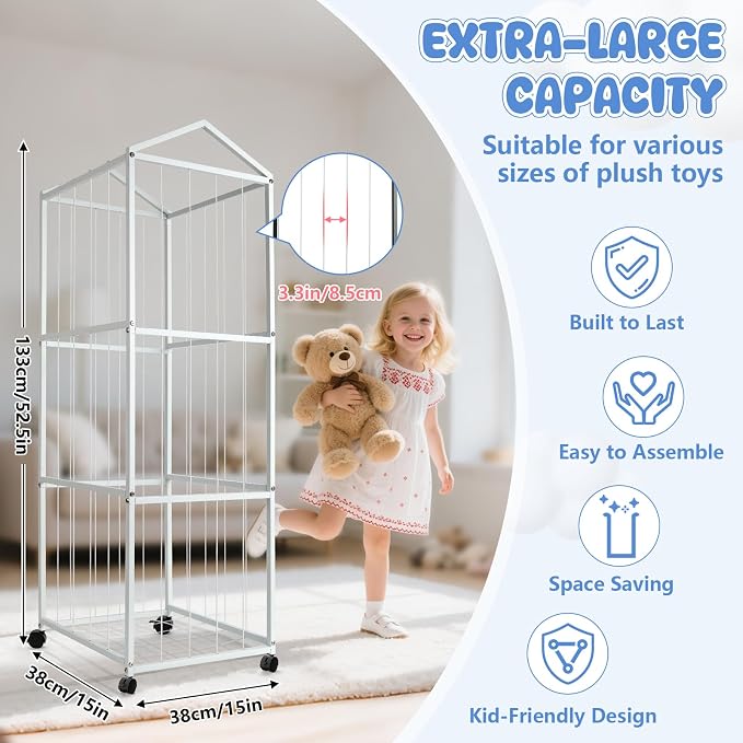 NomNest Stuffed Animal Storage Zoo, Large Metal Plushies Organizer, Heavy Duty - Image 3