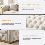 84.6" Luxury Chesterfield Sofa Velvet Tufted Sofa Black and Gold Couch - Image 4