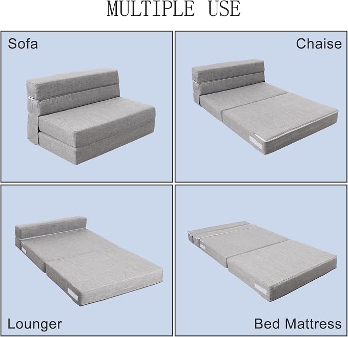 ANONER 60" Folding Sleeper Chair Sofa Bed Lazy Couch - Image 3