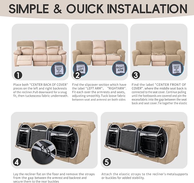 5-Piece Recliner Sofa Covers, Stretch Geometric Strokes Jacquard Recliner Sofa - Image 8