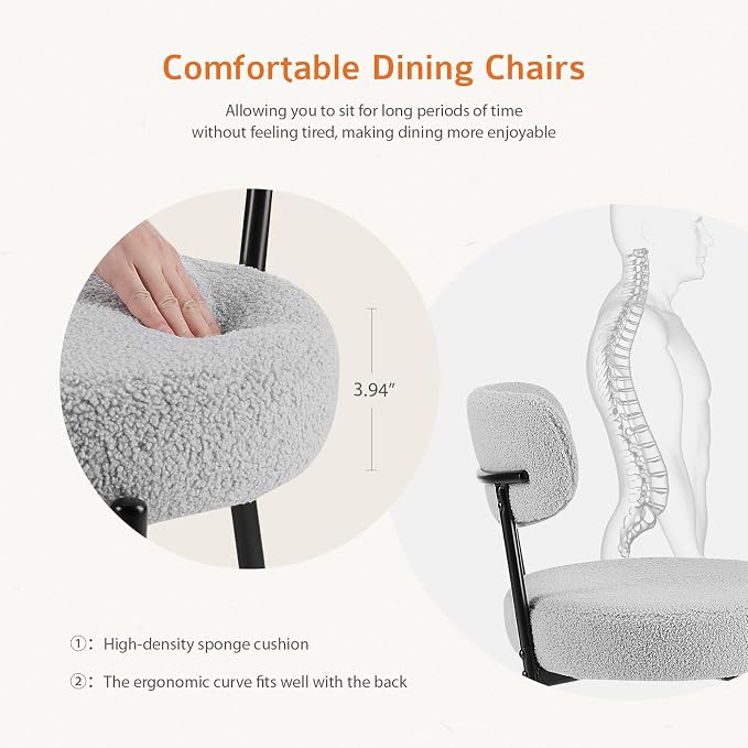 Sweetcrispy Dining Chairs Set of 6, Boucle Upholstered Modern Mid Century Round - Image 4