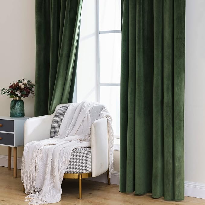 MIULEE Velvet Curtains 52x92 inches 2 Panels Olive Green Blackout Curtains | - Image 7