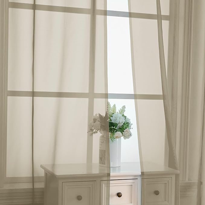 Taupe Sheer Curtains 84 Inches Long 2 Panels - Image 5