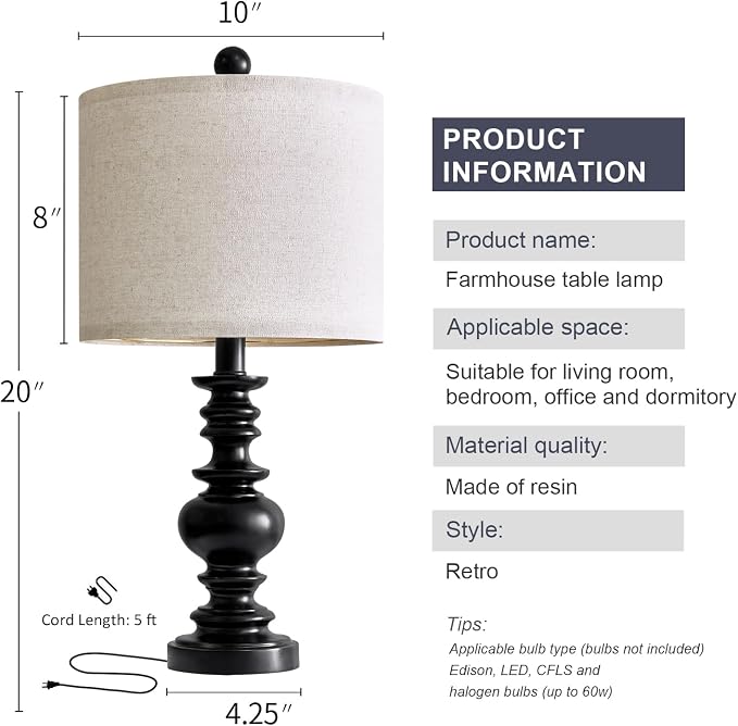 BOBOMOMO 20" Table Lamp Set of 2 - Image 6