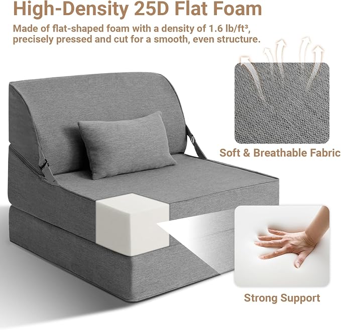 BeBen Folding Sofa Bed Chair, Convertible Sleeper Chair Futon Couch, Foldable - Image 5